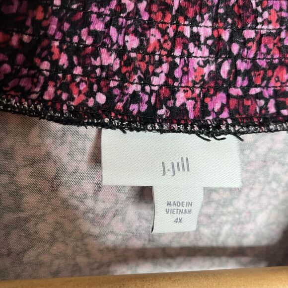J. Jill Floral Print Long Sleeve High Neck Blouse Knit Top Pink Purple - Picture 5 of 7